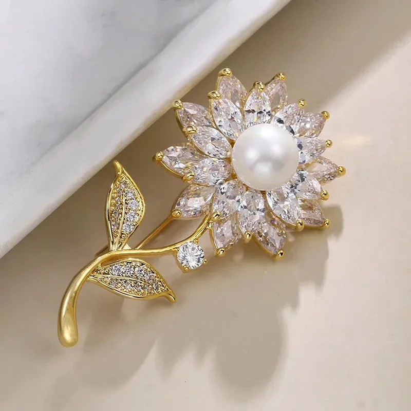 Analiese Crystal Flower Brooch