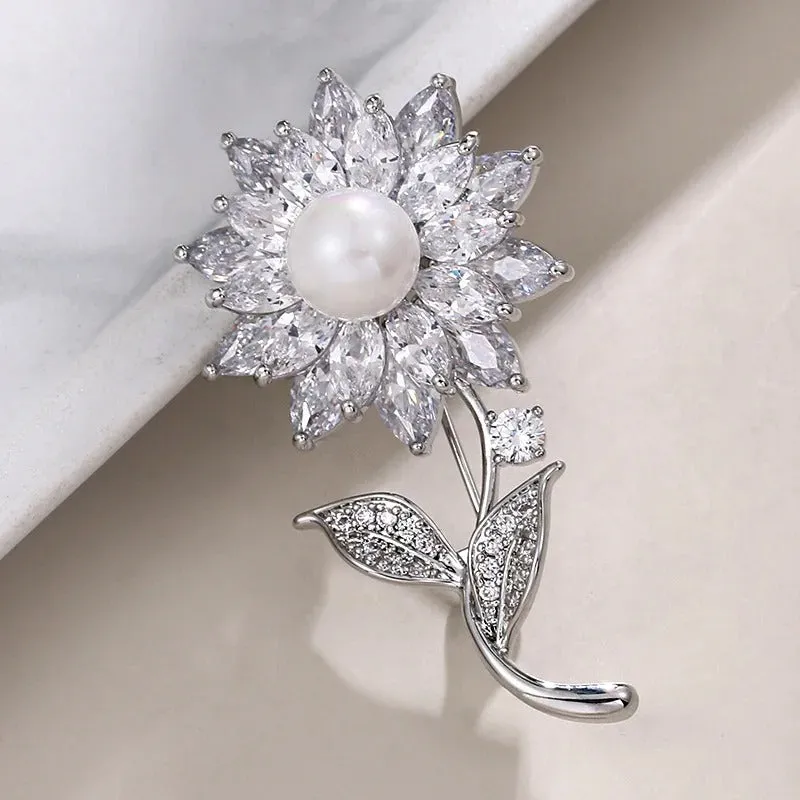 Analiese Crystal Flower Brooch