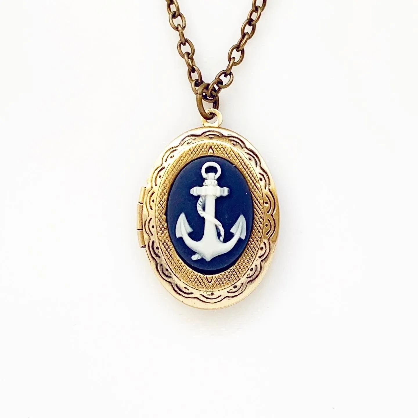 Anchor Cameo Locket Necklace in Bronze