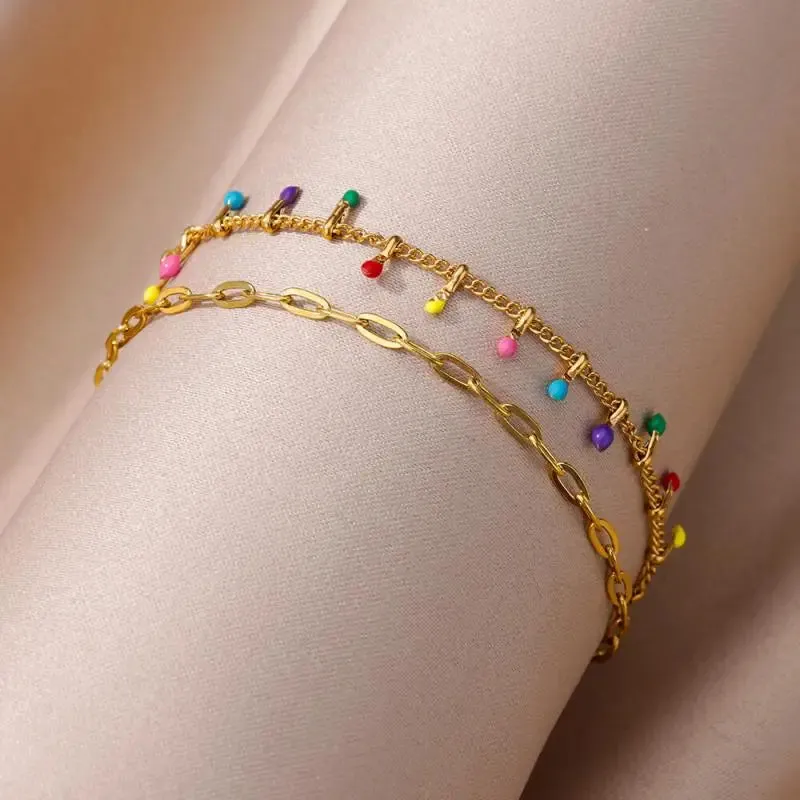 Anklets for Women Summer Beach Accessories Stainless Steel Imitation Pearl Chain Anklet Gold Color Leg Bracelets Bodychain Gifts