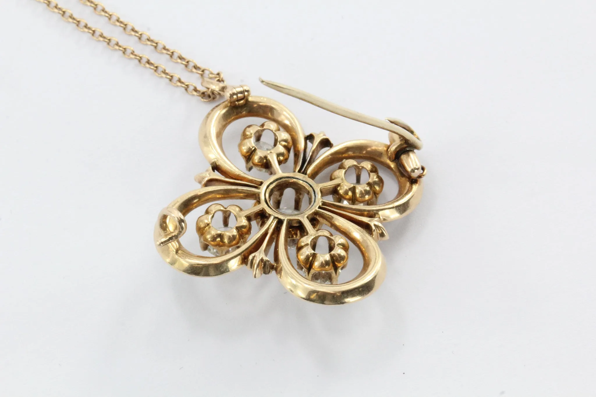 Antique 14K Gold Victorian Gothic Revival Old Mine Diamond & Seed Pearl Pendant