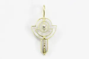 Antique 14K Yellow Gold & Diamond Stick Pin Conversion Pendant