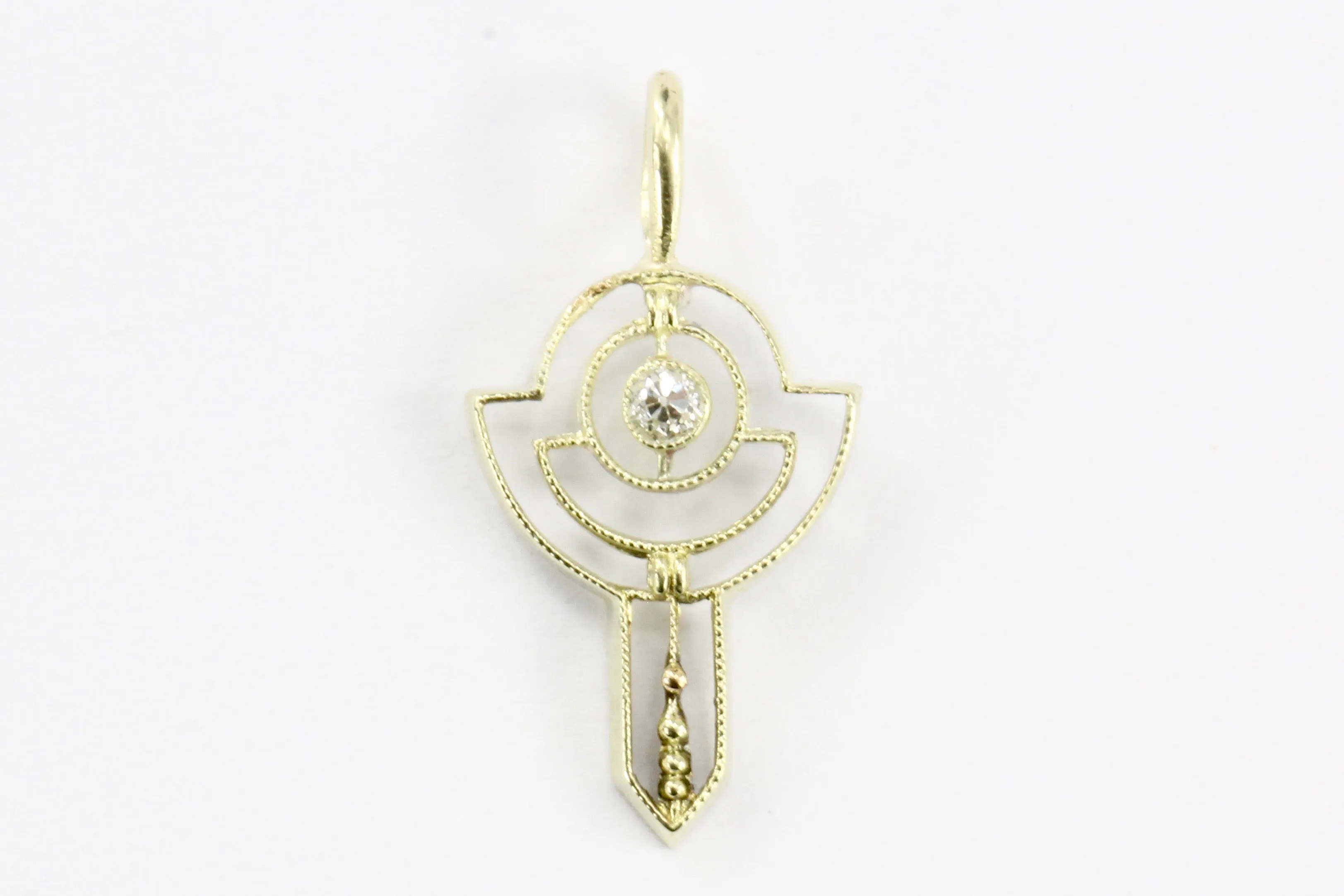 Antique 14K Yellow Gold & Diamond Stick Pin Conversion Pendant