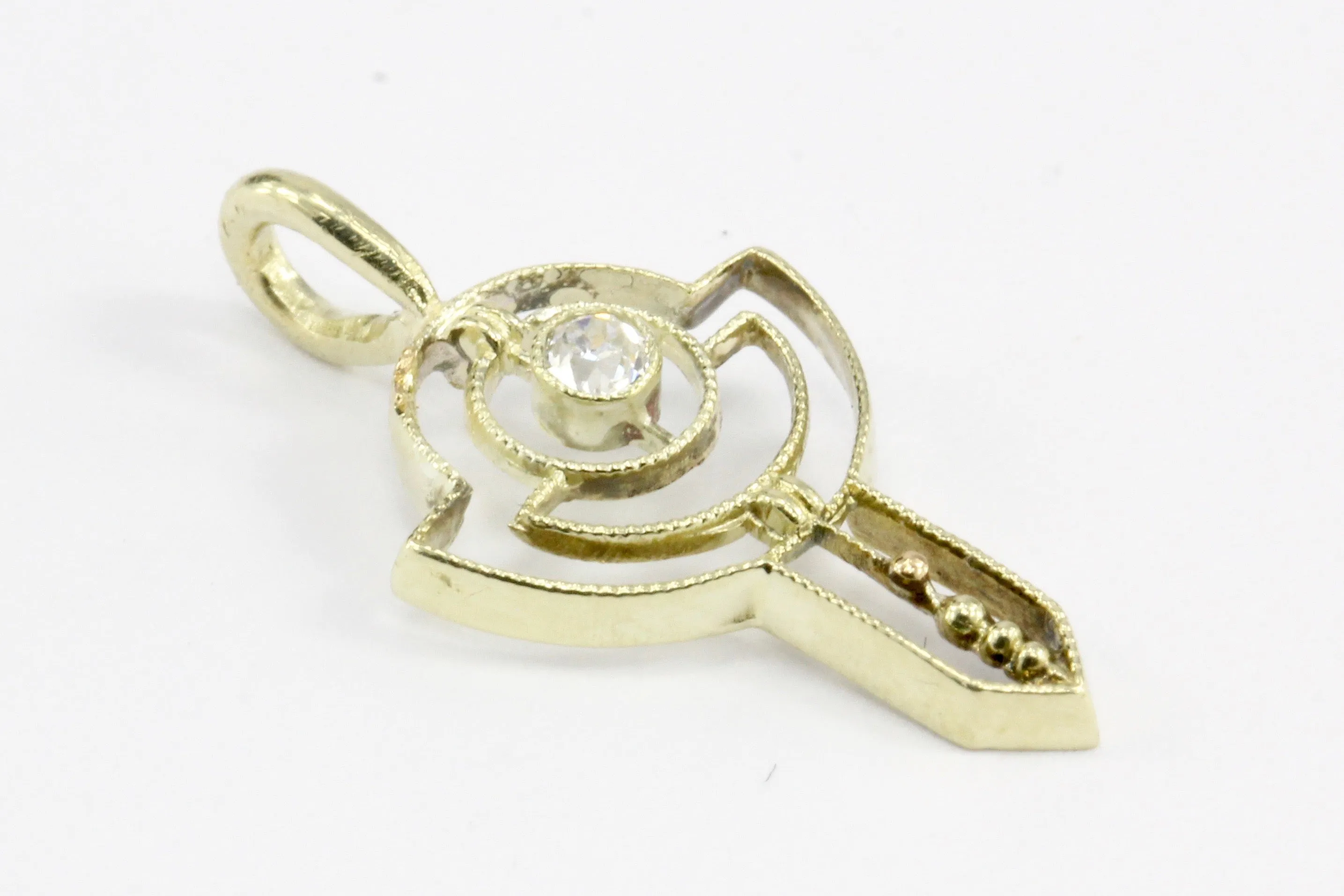 Antique 14K Yellow Gold & Diamond Stick Pin Conversion Pendant