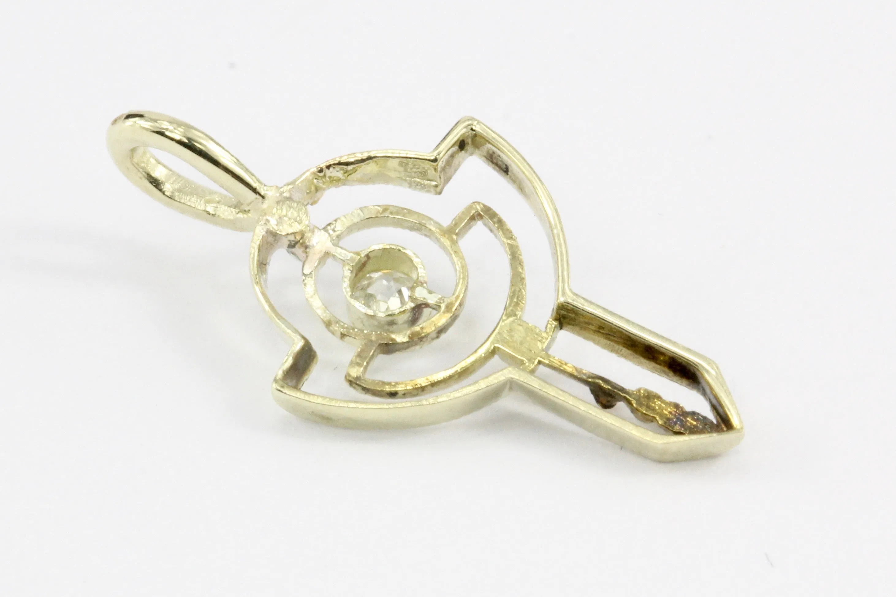 Antique 14K Yellow Gold & Diamond Stick Pin Conversion Pendant