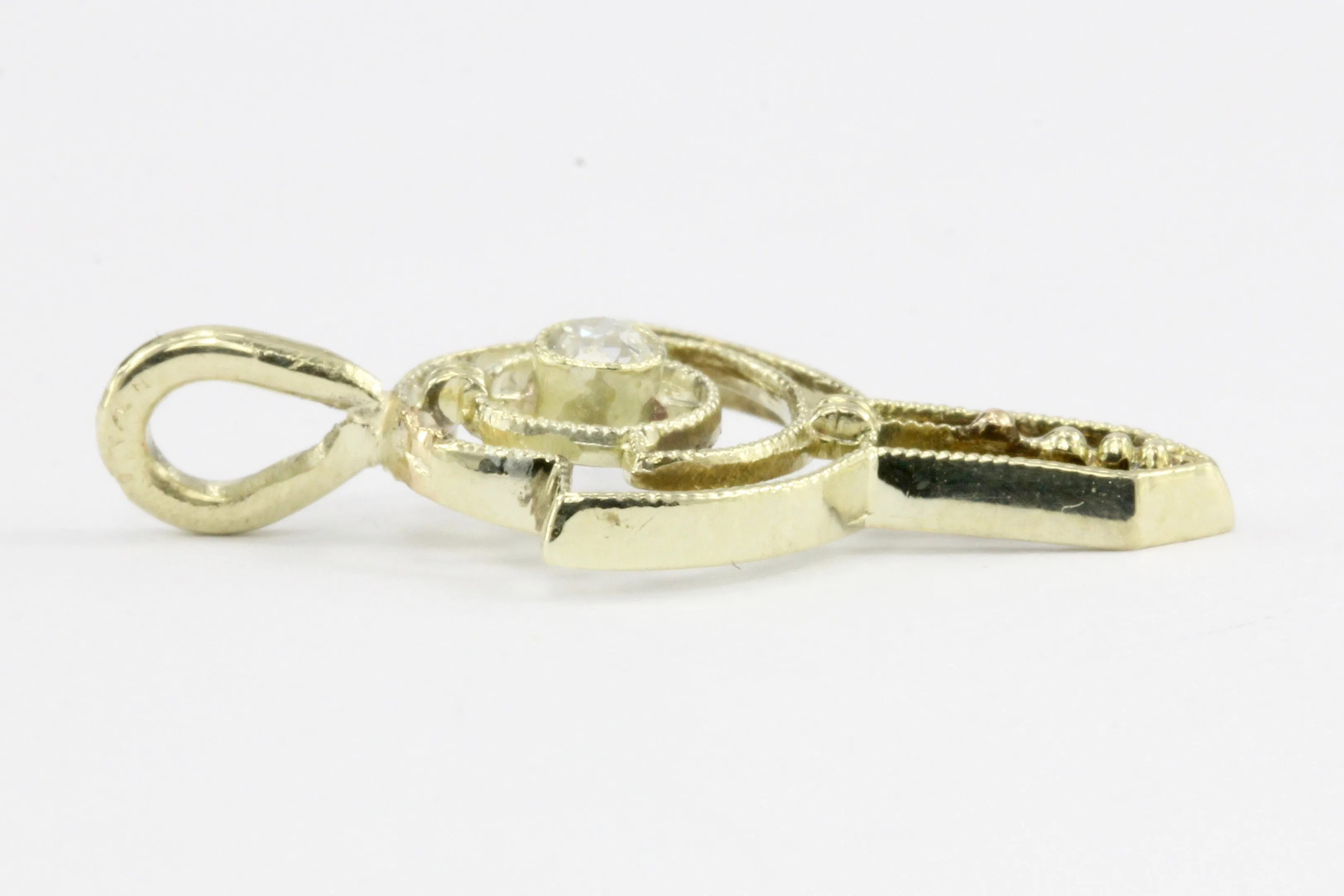 Antique 14K Yellow Gold & Diamond Stick Pin Conversion Pendant