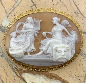 Antique 18K & Carved Shell Cameo Mythological Brooch