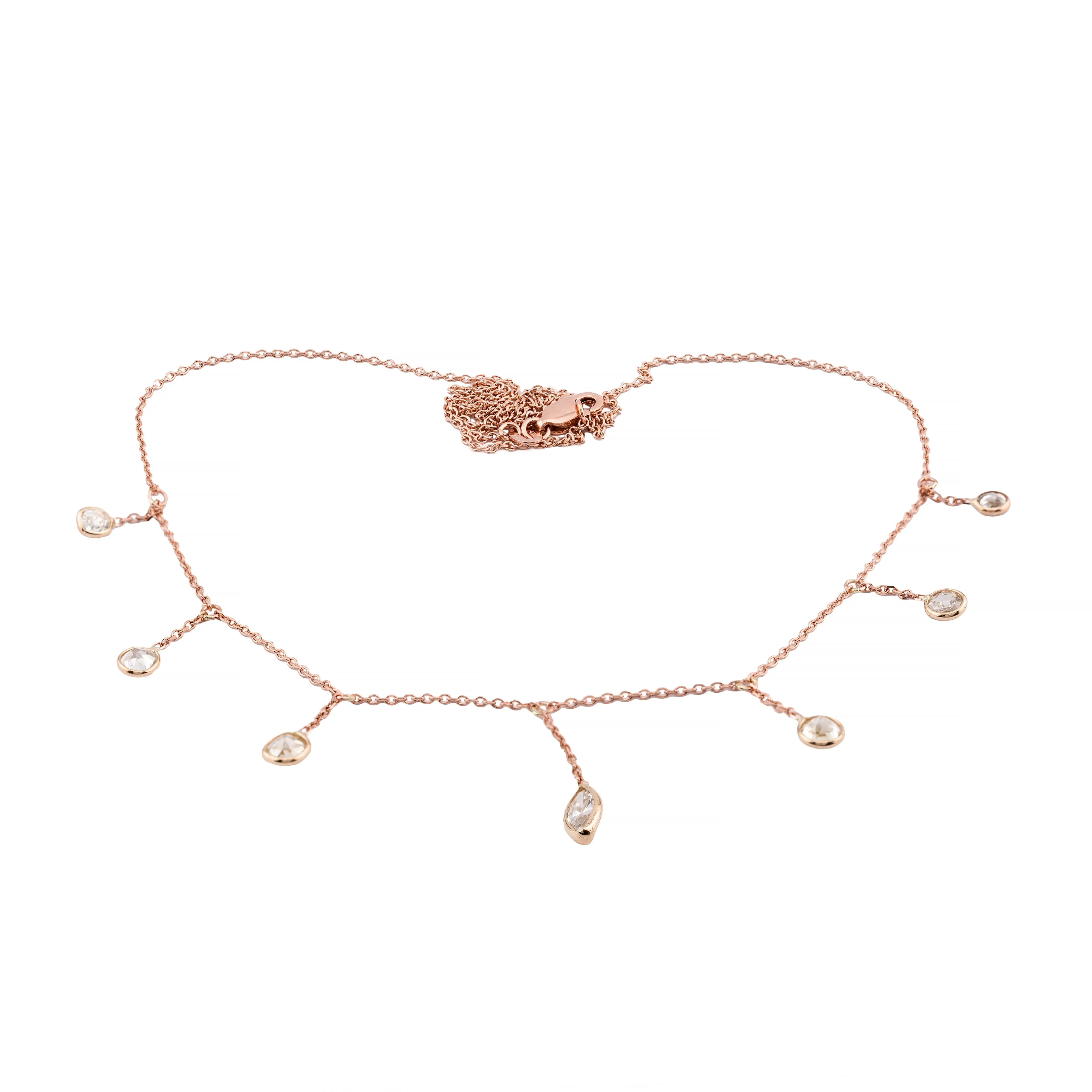 Antique 2.16ctw Mine Cut Diamond Fringe Necklace in 14 Karat Rose Gold