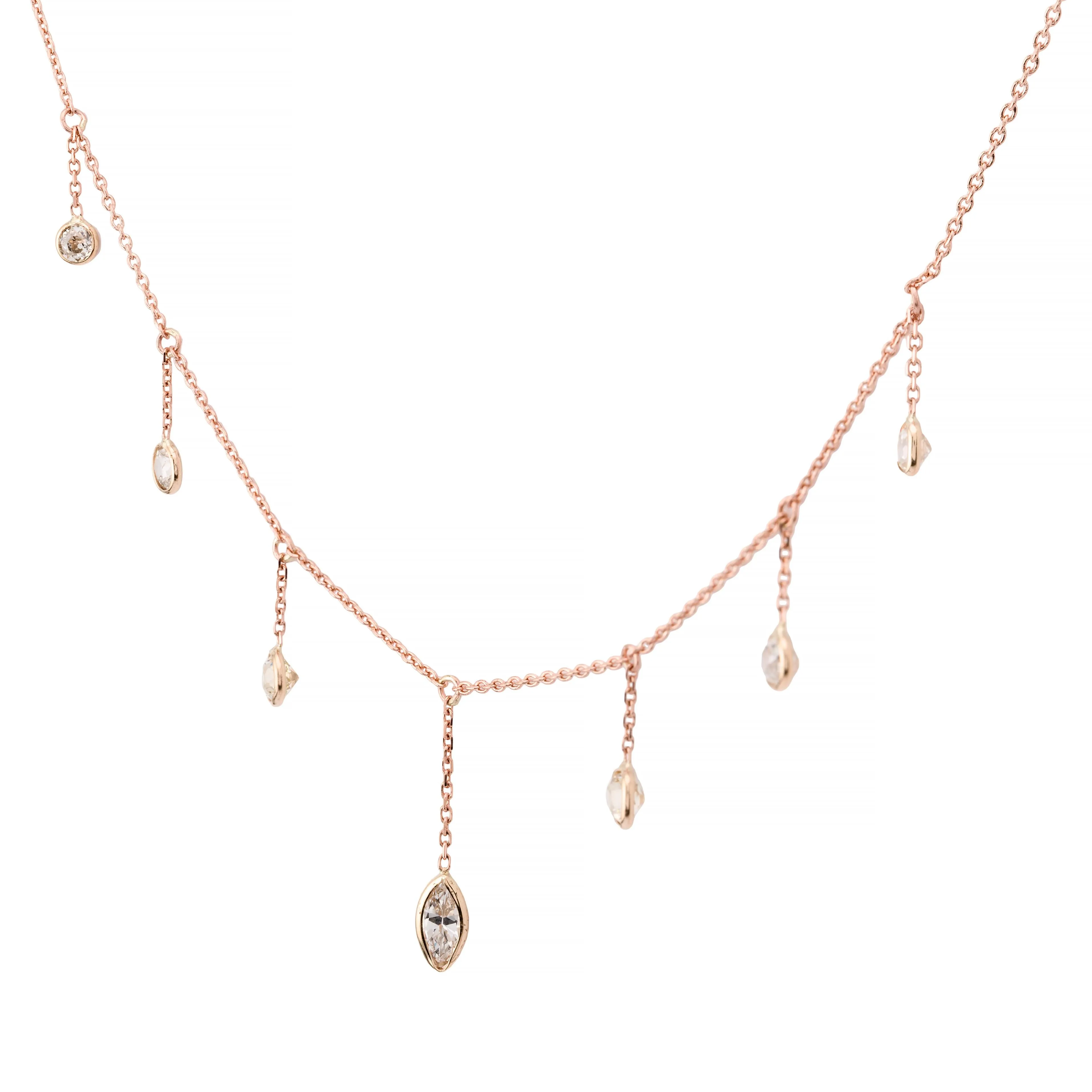 Antique 2.16ctw Mine Cut Diamond Fringe Necklace in 14 Karat Rose Gold