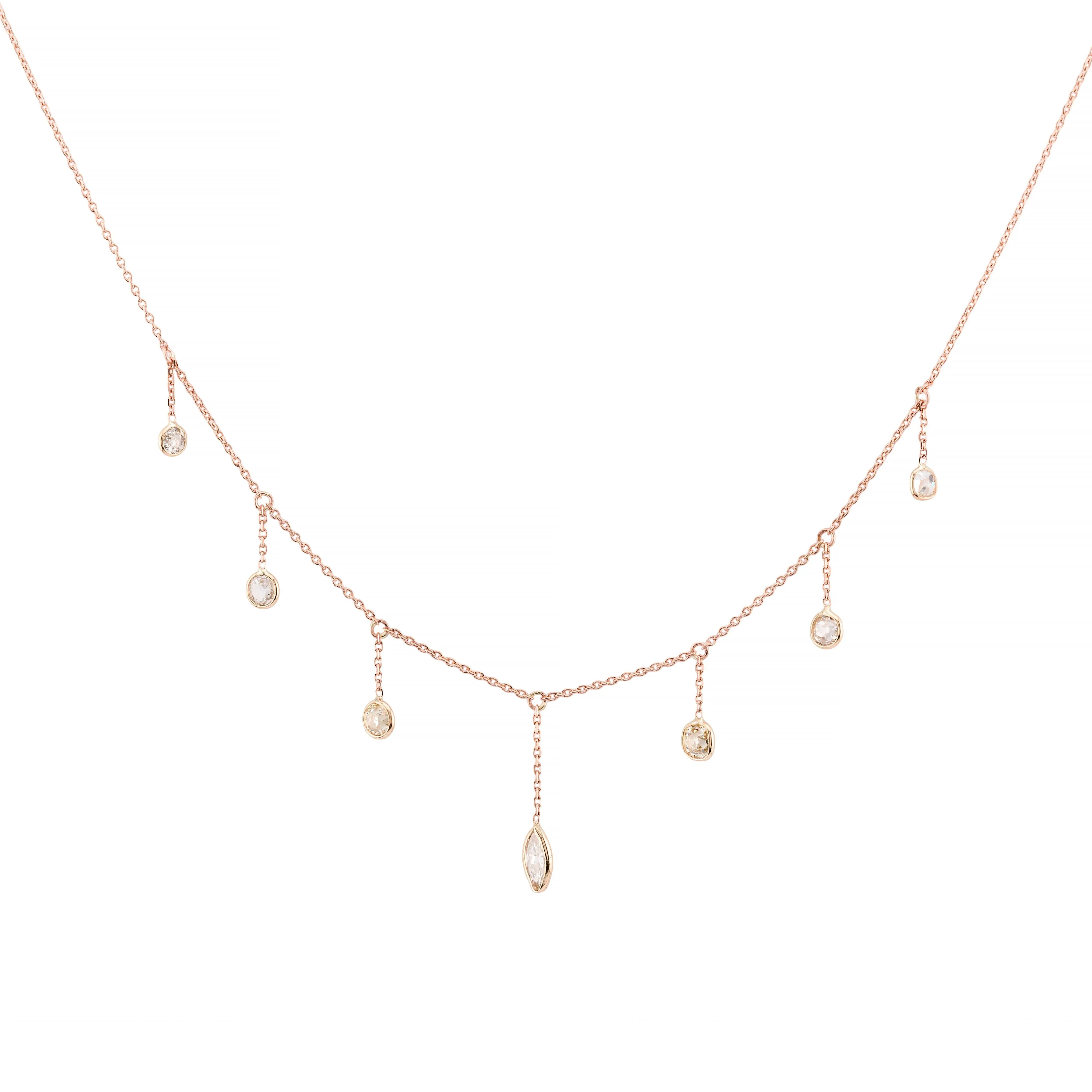 Antique 2.16ctw Mine Cut Diamond Fringe Necklace in 14 Karat Rose Gold
