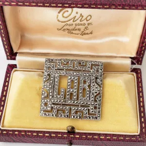 Antique Art Deco Silver Initial LAB Brooch