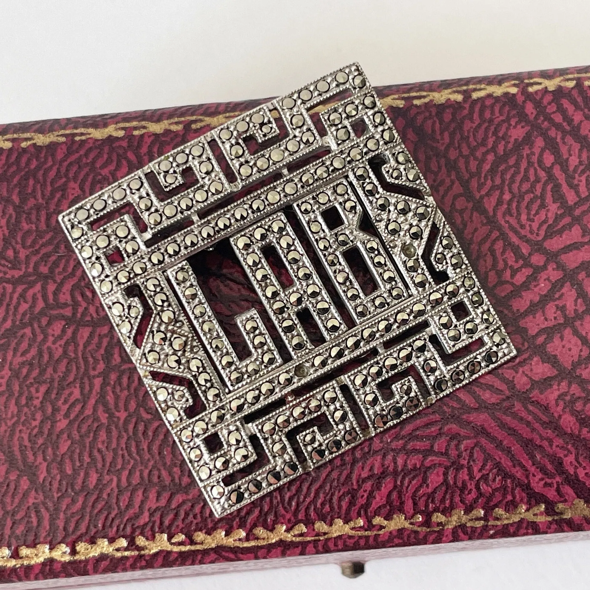 Antique Art Deco Silver Initial LAB Brooch