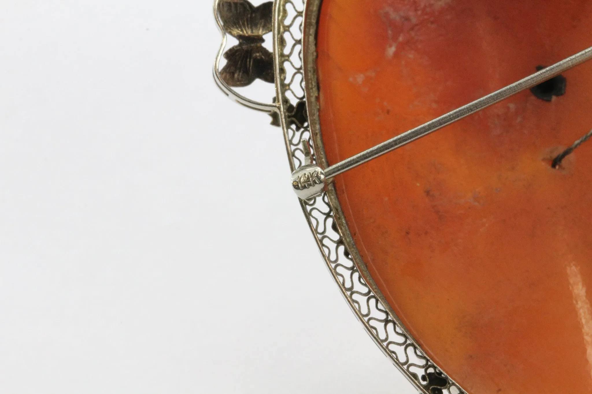 Antique Art Nouveau 14K White Gold Habille Diamond Enamel Butterfly Cameo