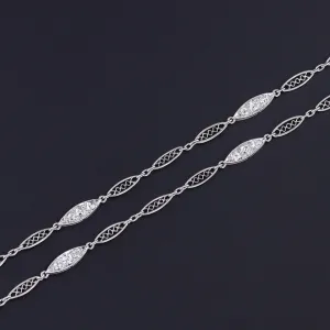 Antique Diamond Filigree Watch Chain of Platinum
