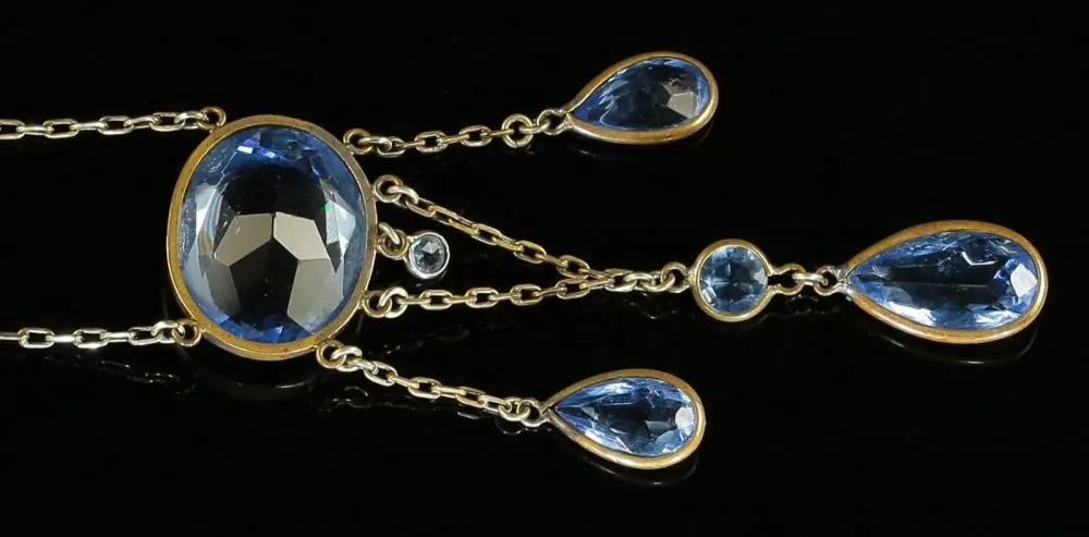 Antique Edwardian Blue Paste Necklace - Circa 1910