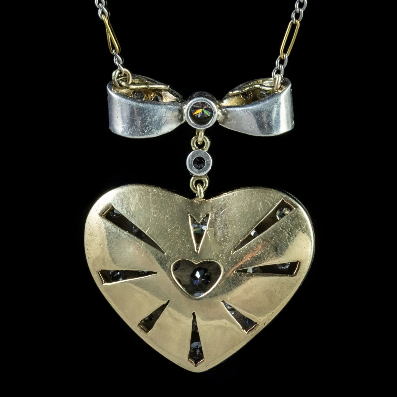 Antique Edwardian Diamond Heart Pendant Necklace 3Ct Old Cut Diamonds Circa 1910