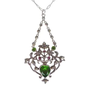 Antique Edwardian Silver Pink & Green Paste Giardinetti Pendant