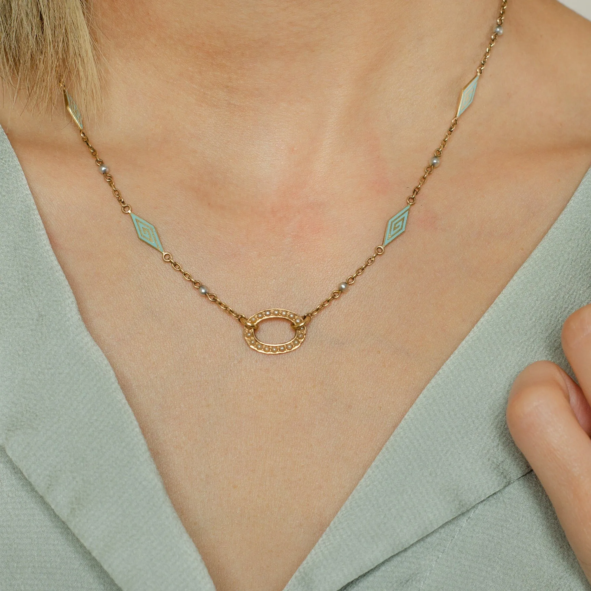 Antique Enamel & Pearl Chain | 14k Gold Chain