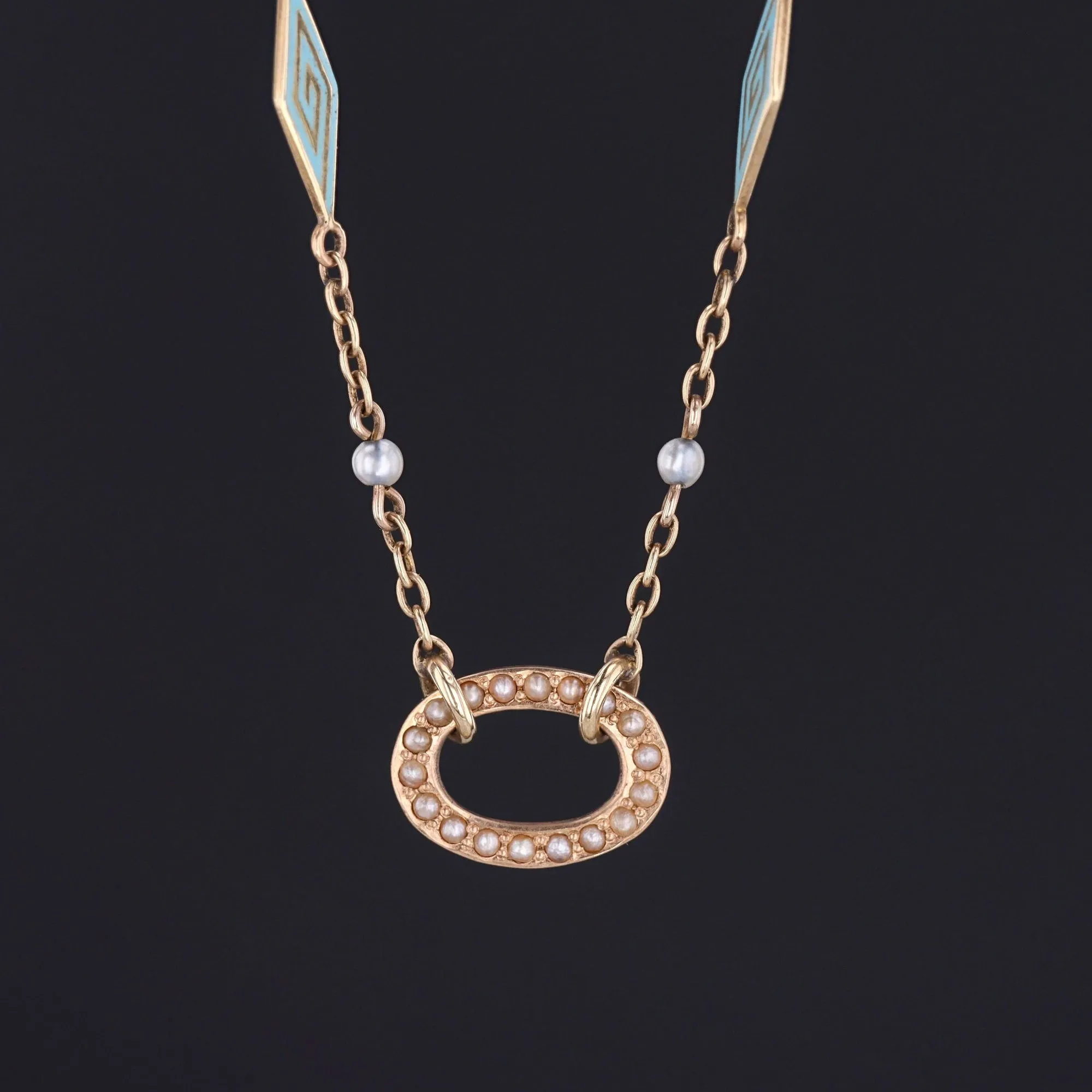 Antique Enamel & Pearl Chain | 14k Gold Chain