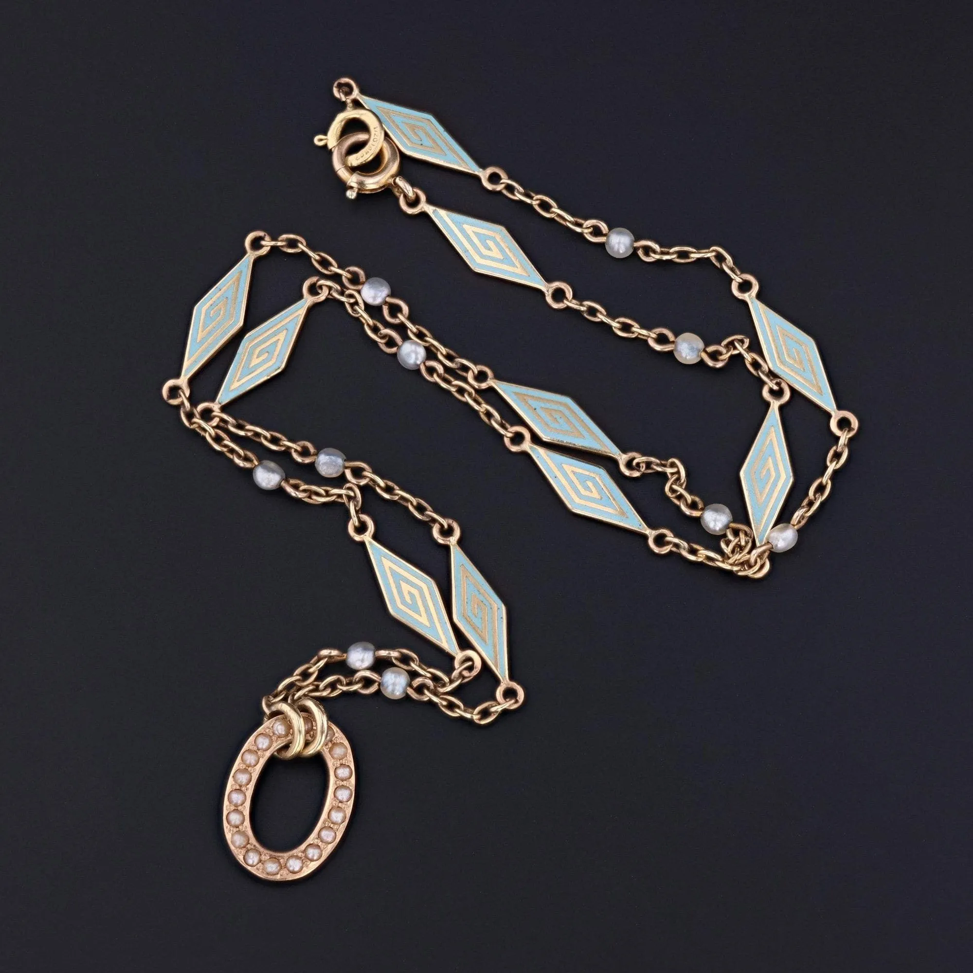 Antique Enamel & Pearl Chain | 14k Gold Chain