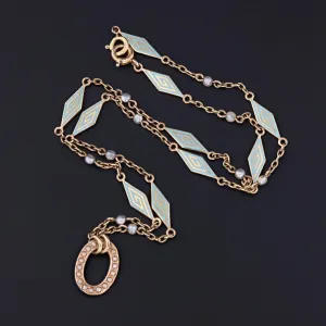 Antique Enamel & Pearl Chain | 14k Gold Chain