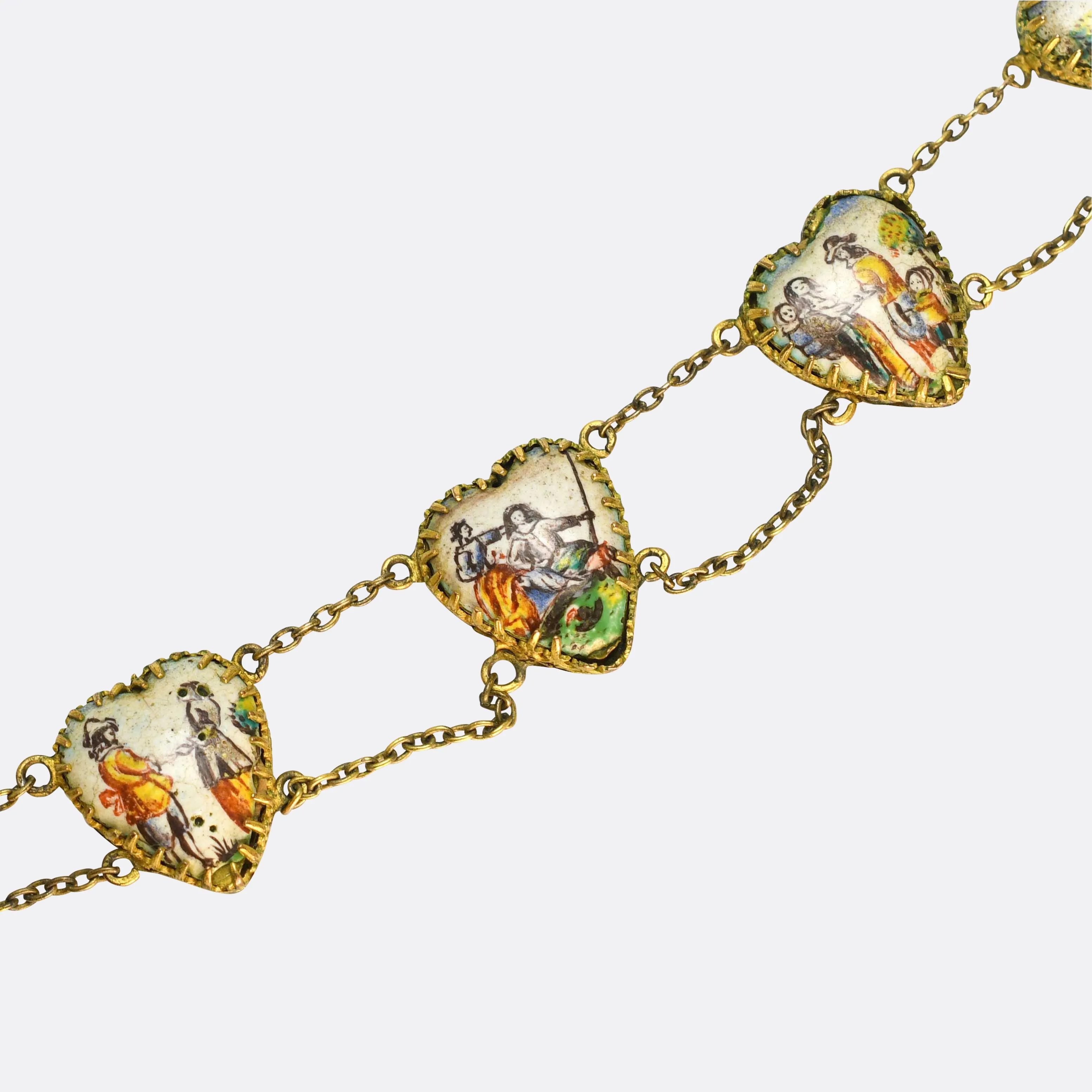 Antique French Quimper Porcelain & Enamel Rivière Necklace