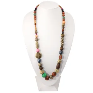 ANTIQUE GOLD AND NATURAL WOOD BEAD NECKLACE FW-N82305M (14th FL Old office/HA9)