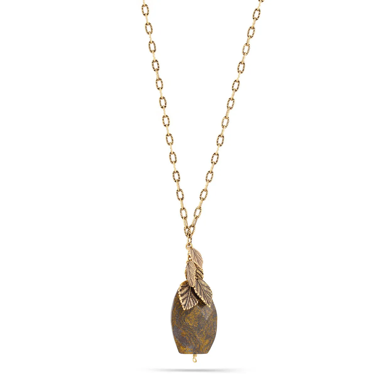 ANTIQUE GOLD BROWN FACETED STONE PENDANT NECKLACES #151BR1301 (4F2)