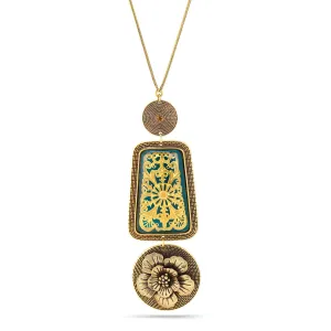 Antique Gold Flower Green Pendant long Necklaces #195TL1301 (2C2)