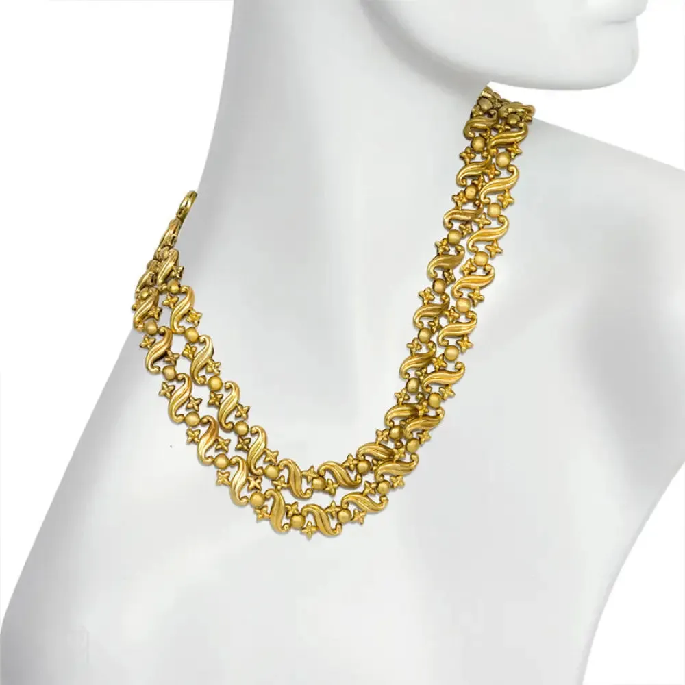 Antique gold repoussé link necklace