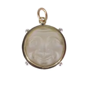 Antique Iridescent Man In The Moon Glass Pendant