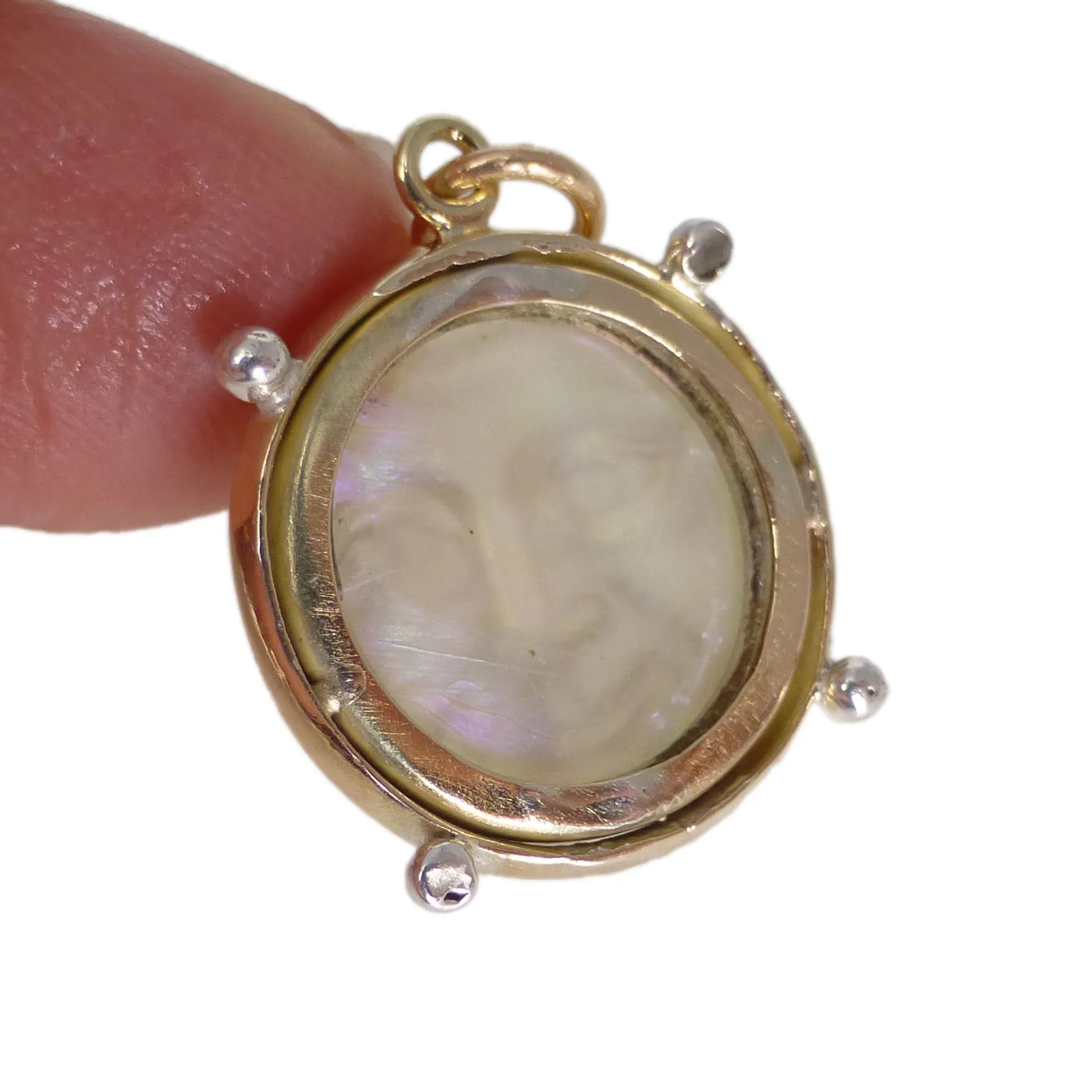 Antique Iridescent Man In The Moon Glass Pendant