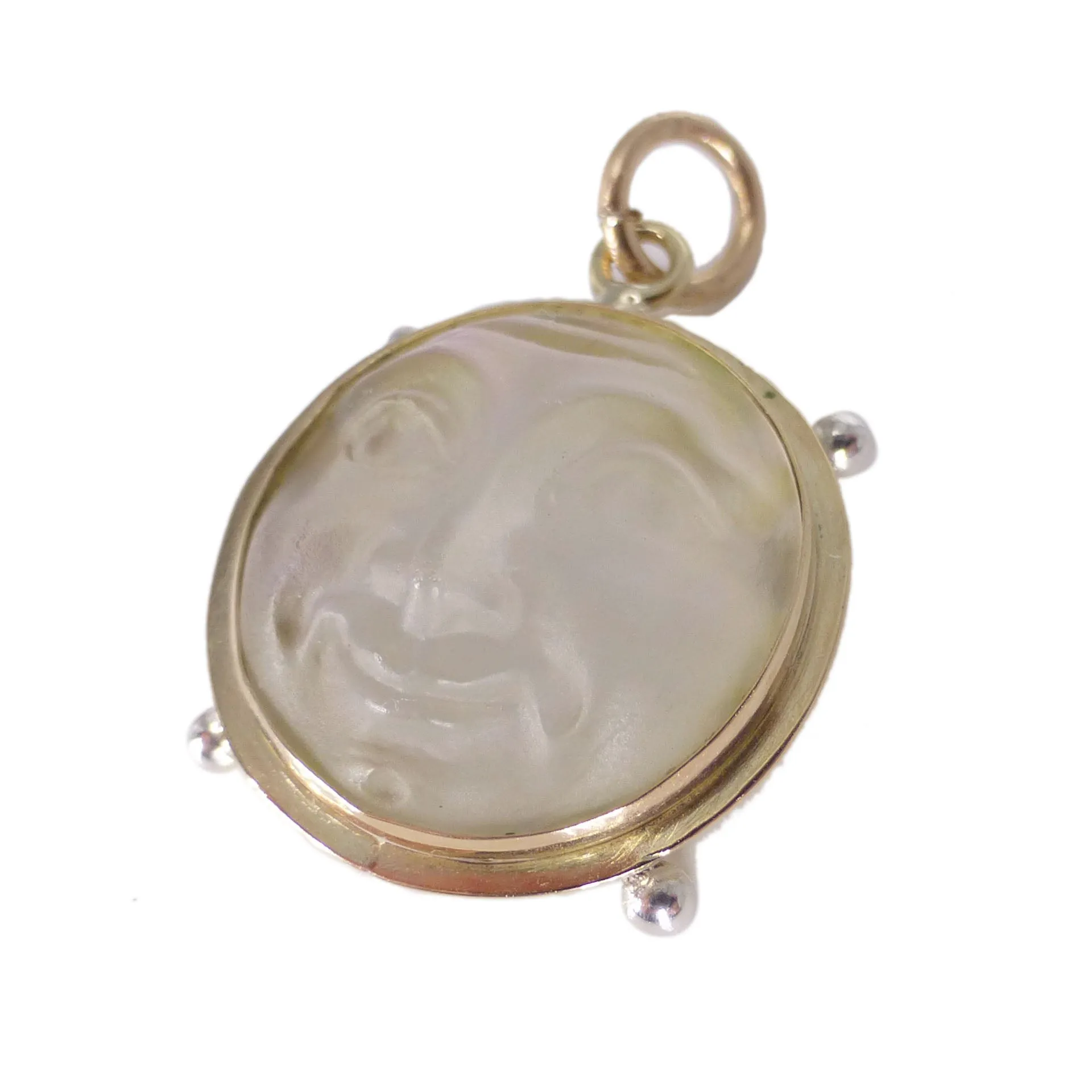 Antique Iridescent Man In The Moon Glass Pendant