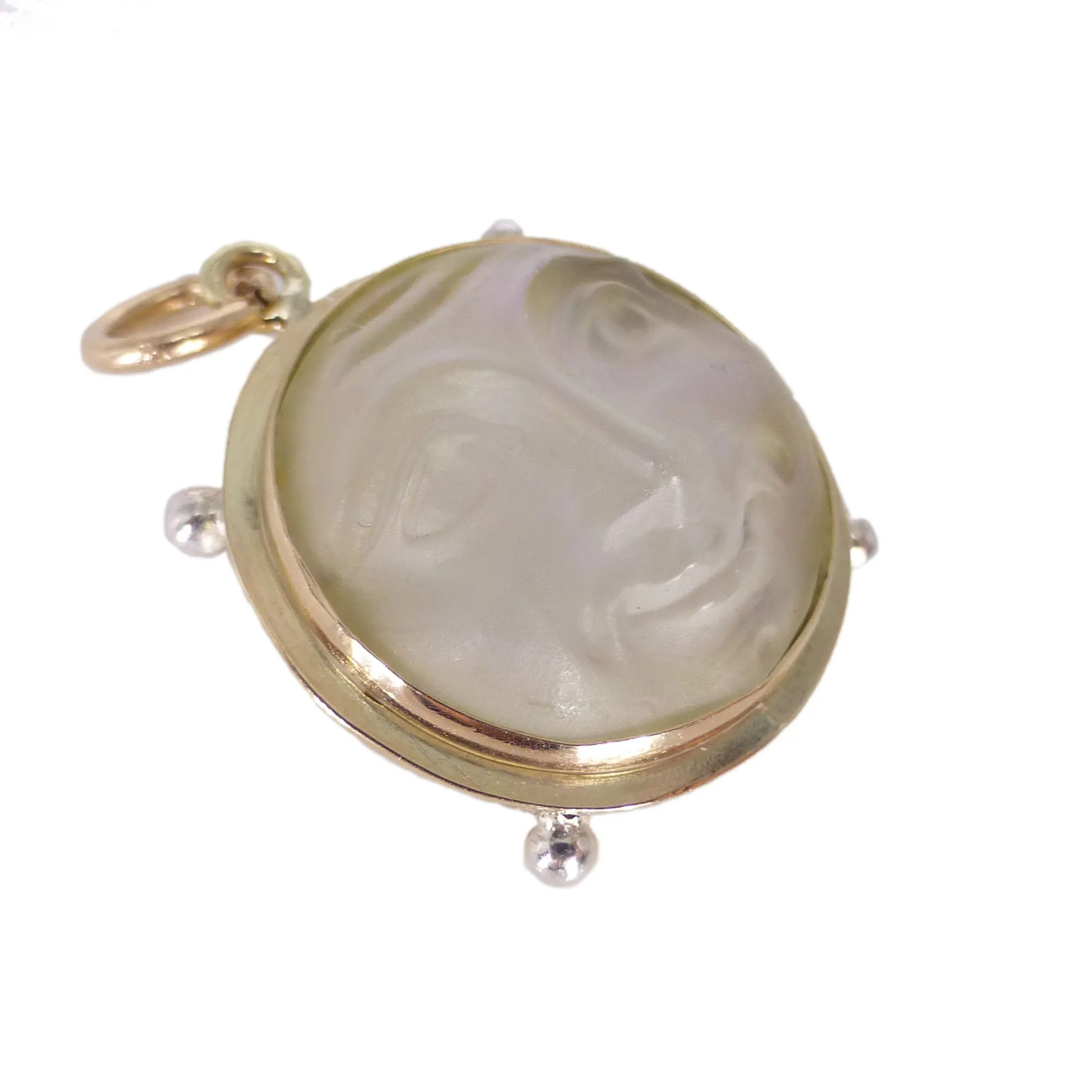 Antique Iridescent Man In The Moon Glass Pendant