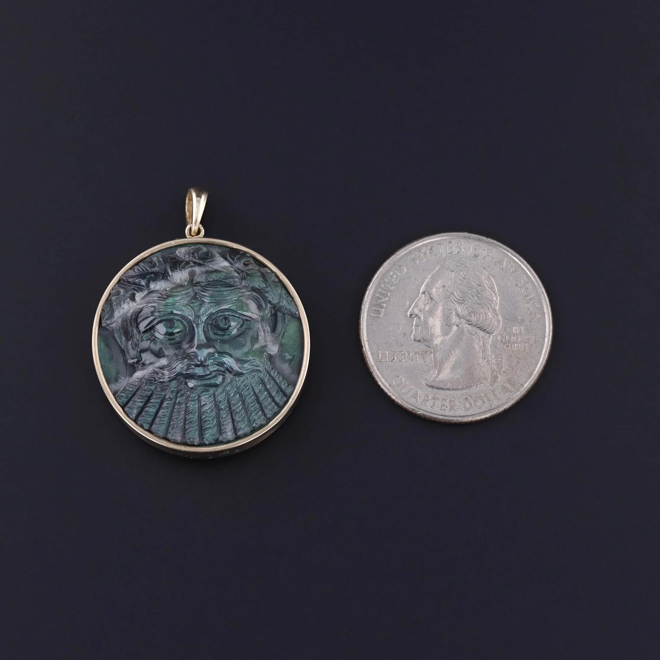 Antique Labradorite Dionysus Pendant of 14k Gold