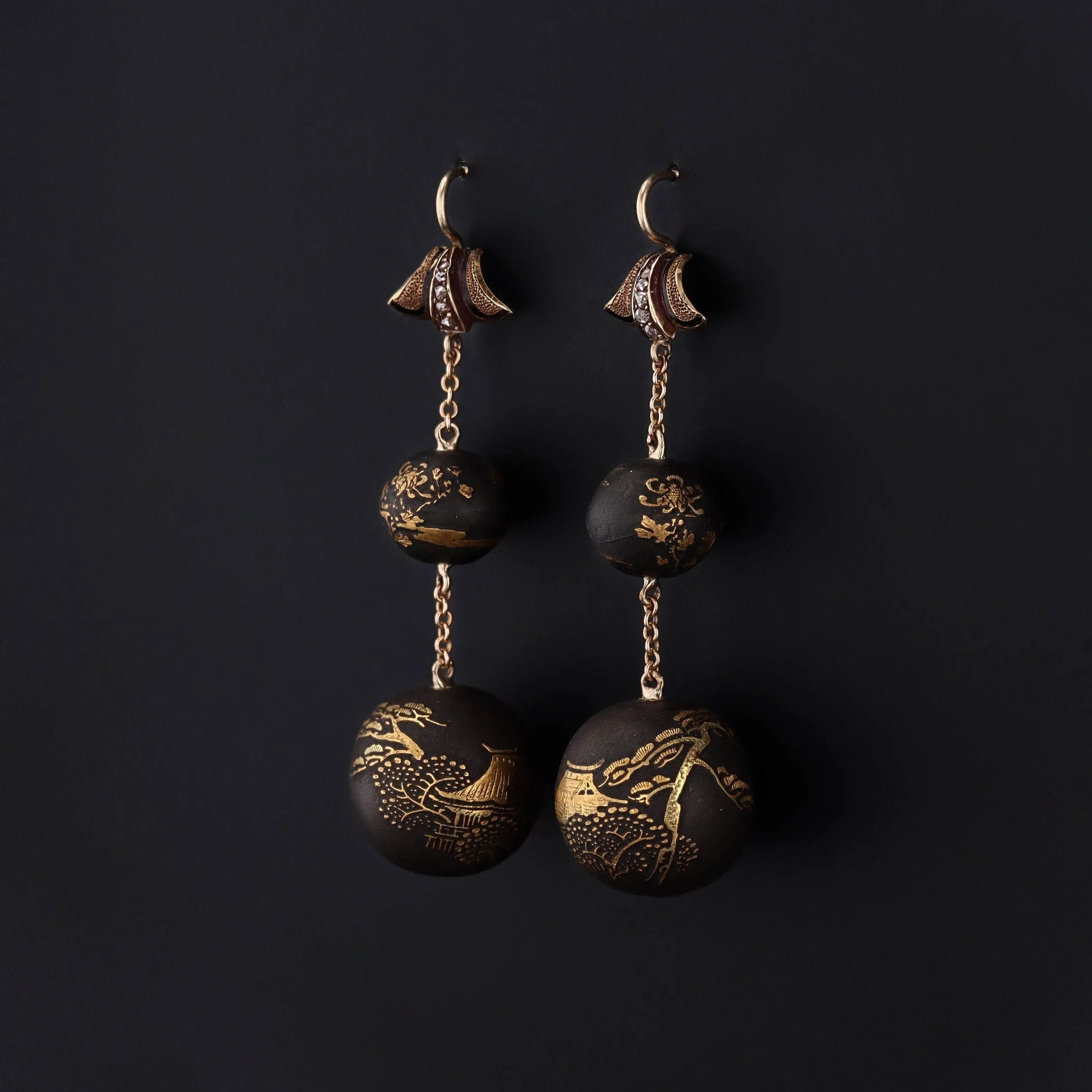 Antique Niello Conversion Earrings with 14k Gold