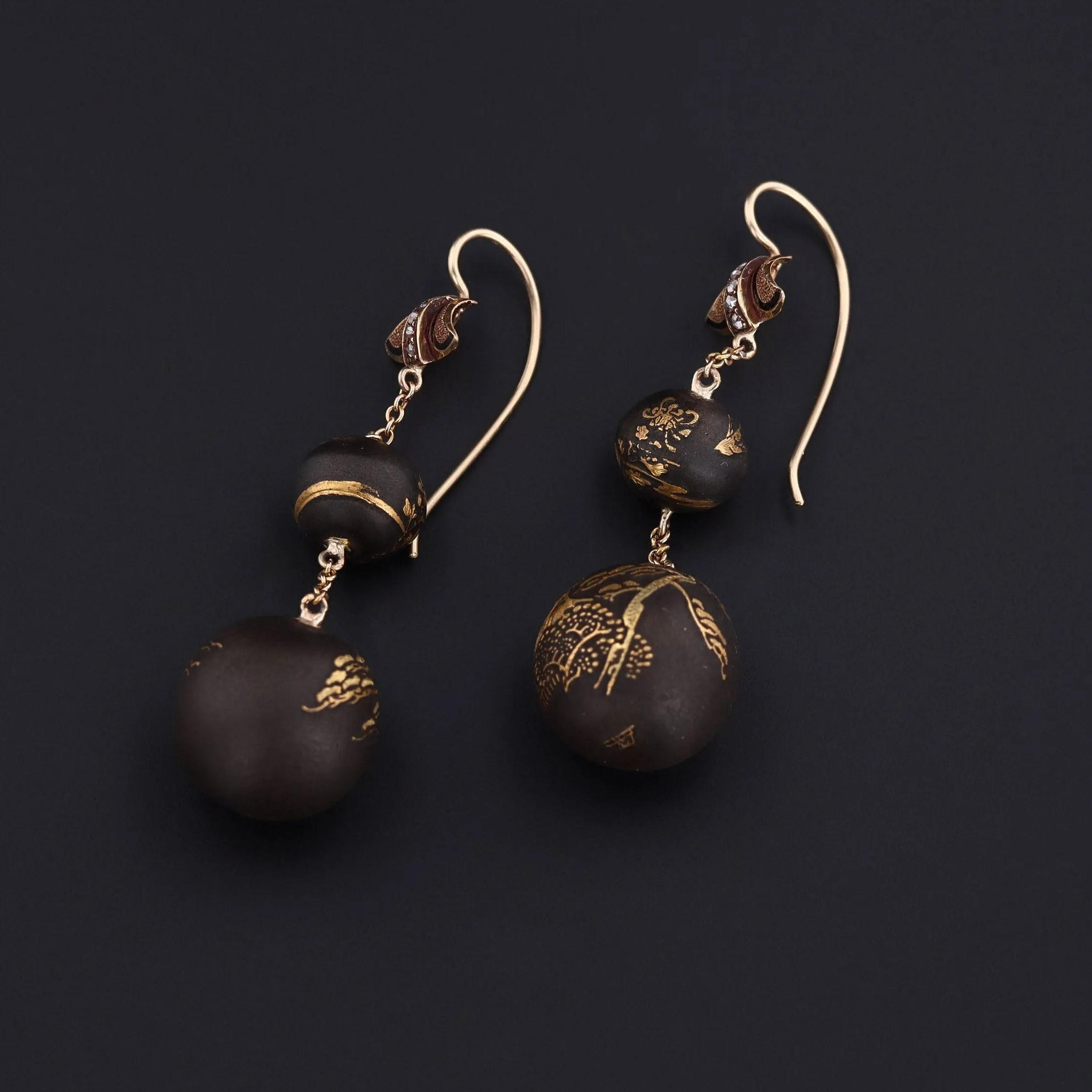 Antique Niello Conversion Earrings with 14k Gold