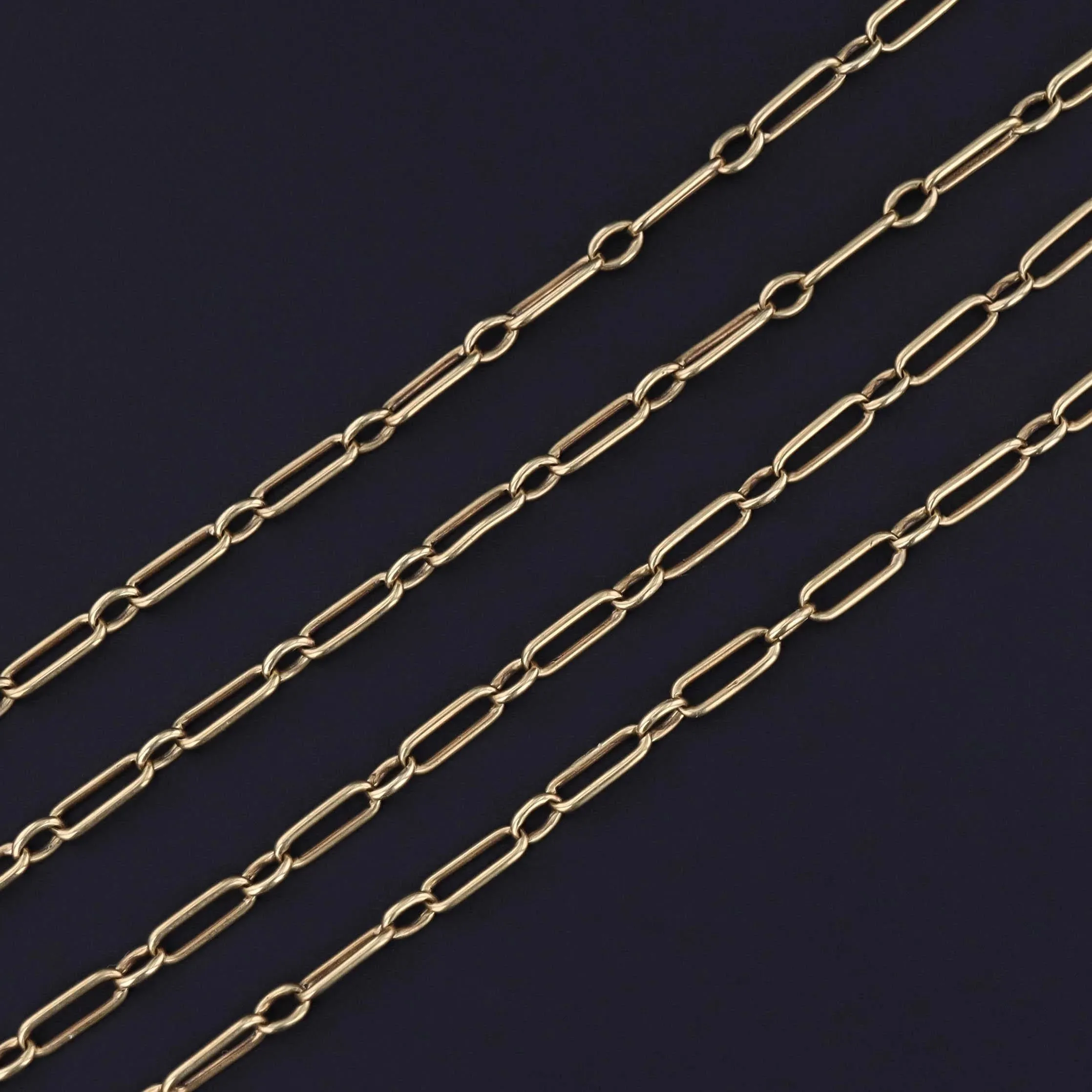 Antique Paperclip Link Lariat Watch Chain Necklace of 14k Gold