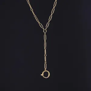 Antique Paperclip Link Lariat Watch Chain Necklace of 14k Gold