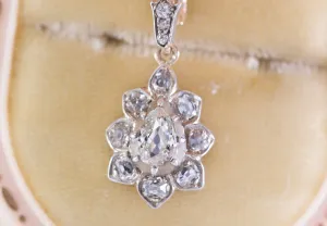 ANTIQUE PEAR CUT DIAMOND PENDANT IN SILVER AND GOLD