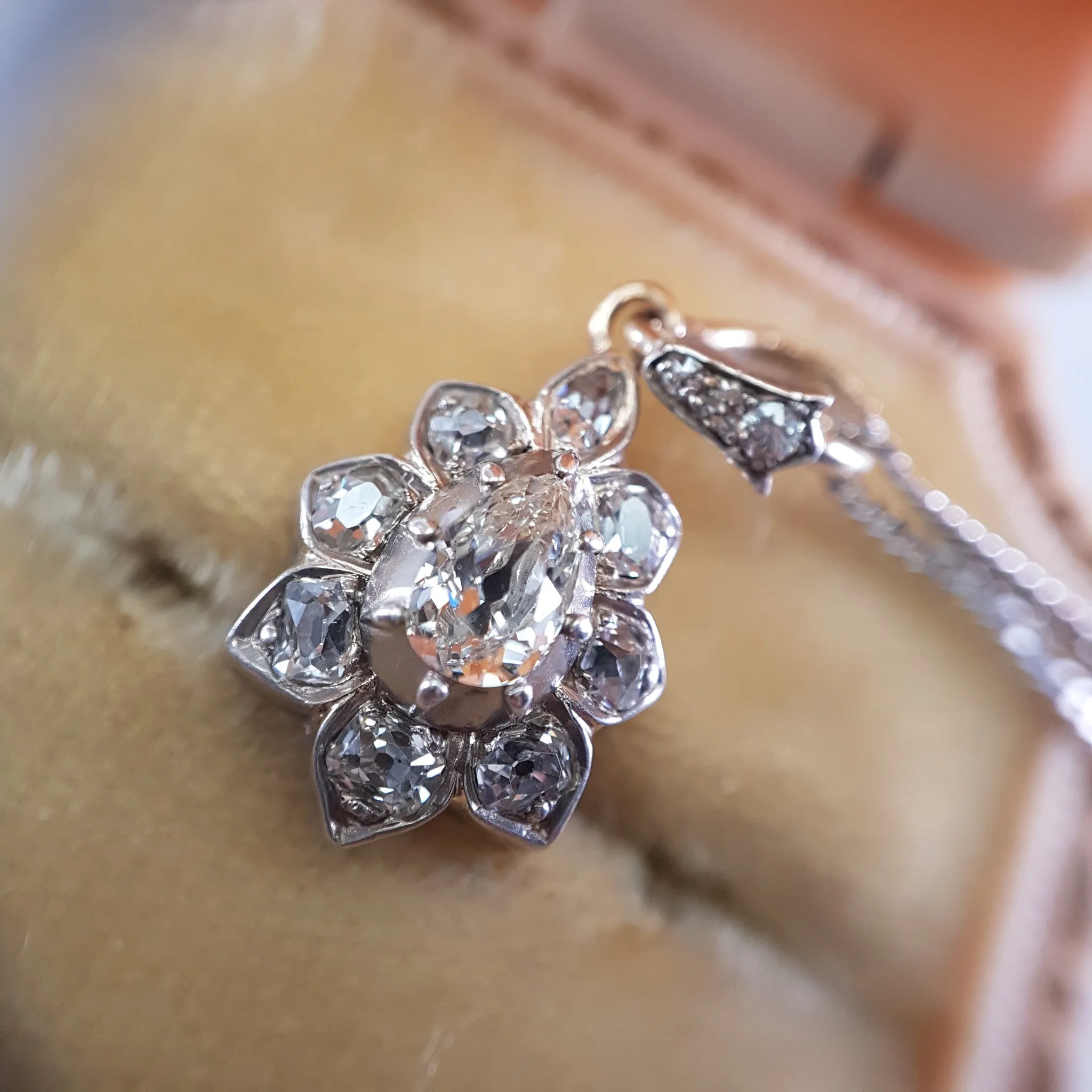 ANTIQUE PEAR CUT DIAMOND PENDANT IN SILVER AND GOLD