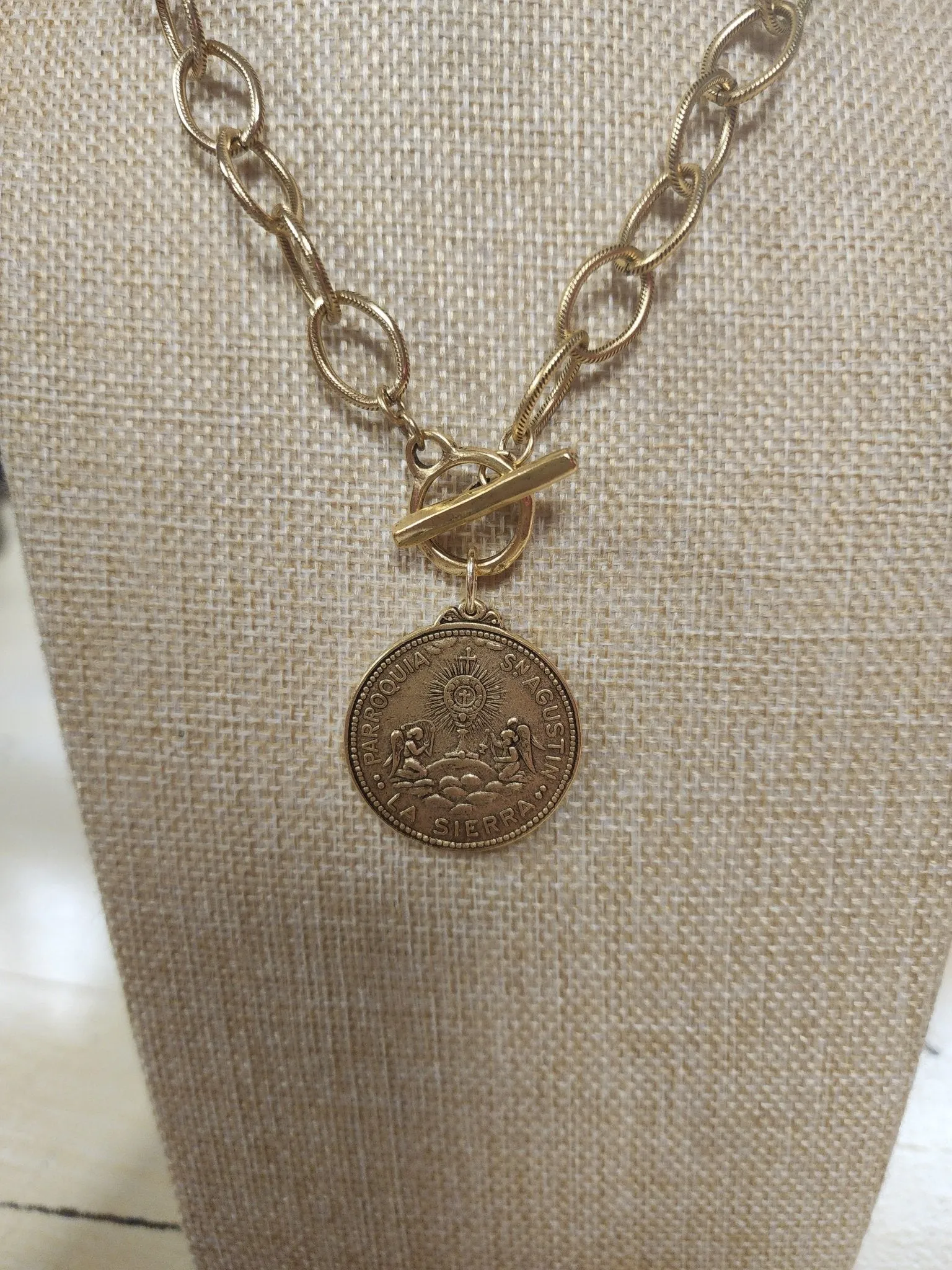 Antique Sacred Heart Coin Necklace