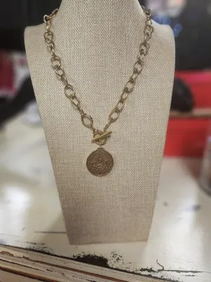 Antique Sacred Heart Coin Necklace