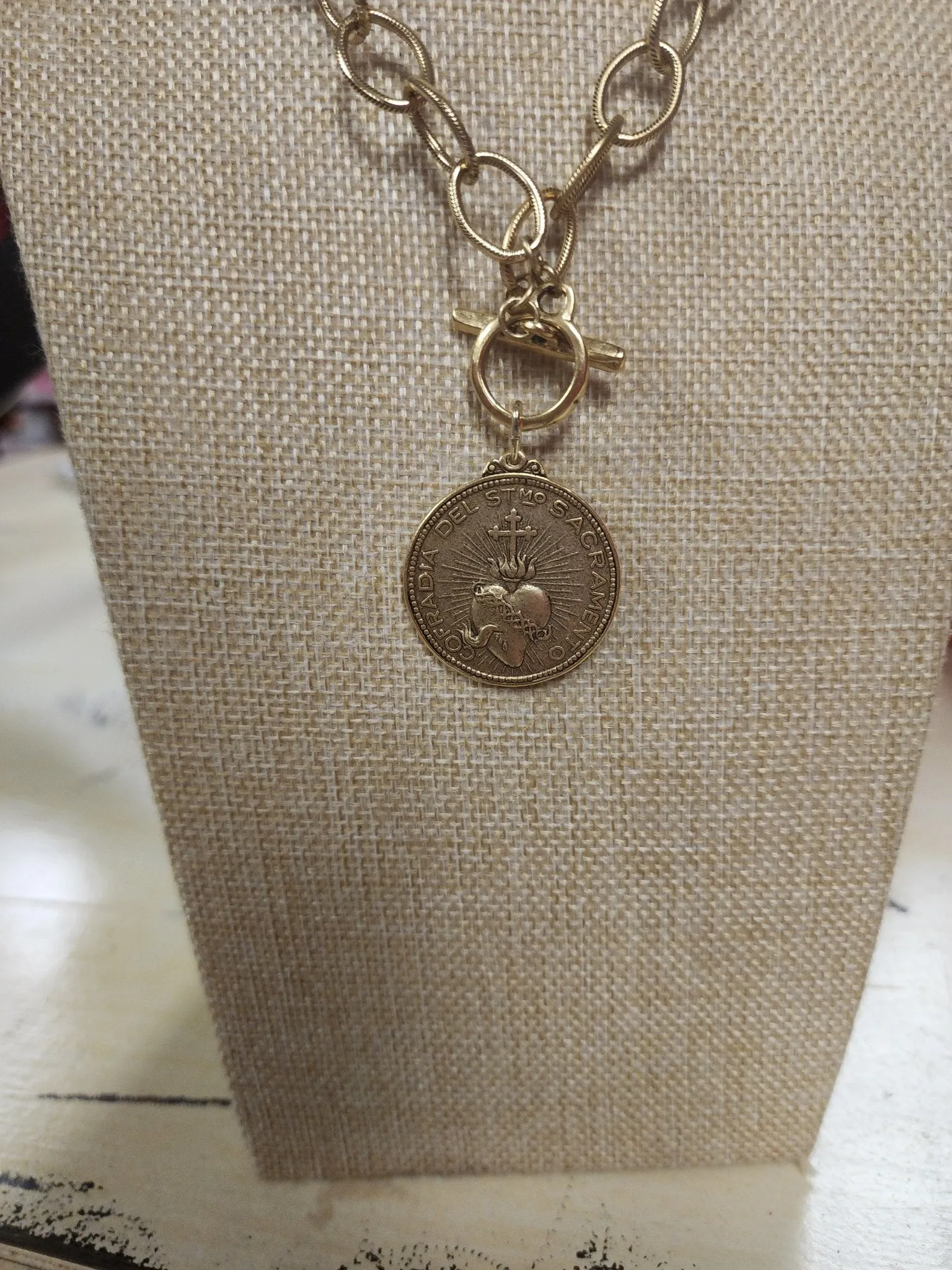 Antique Sacred Heart Coin Necklace