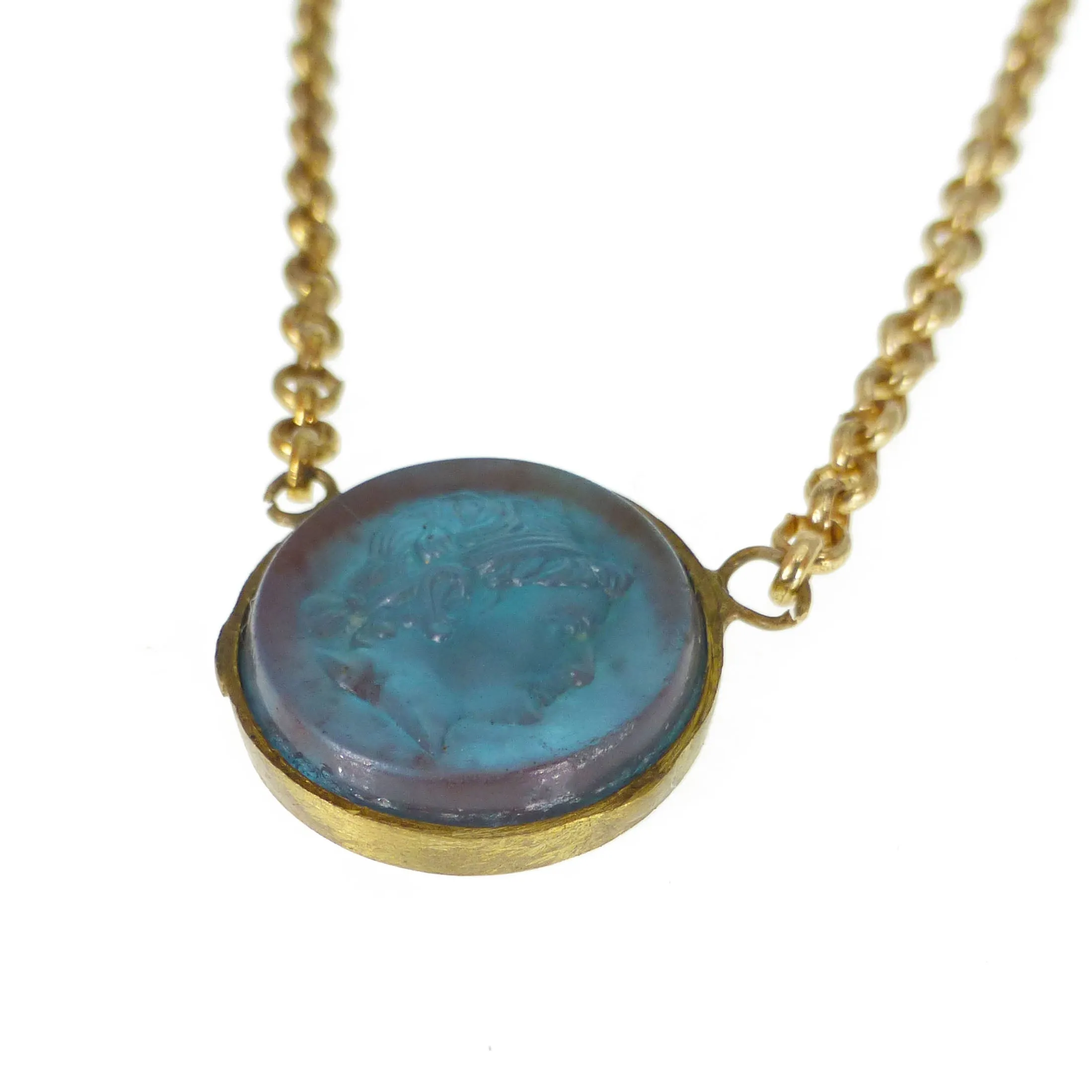 Antique Saphiret Glass Cameo Pendant Necklace