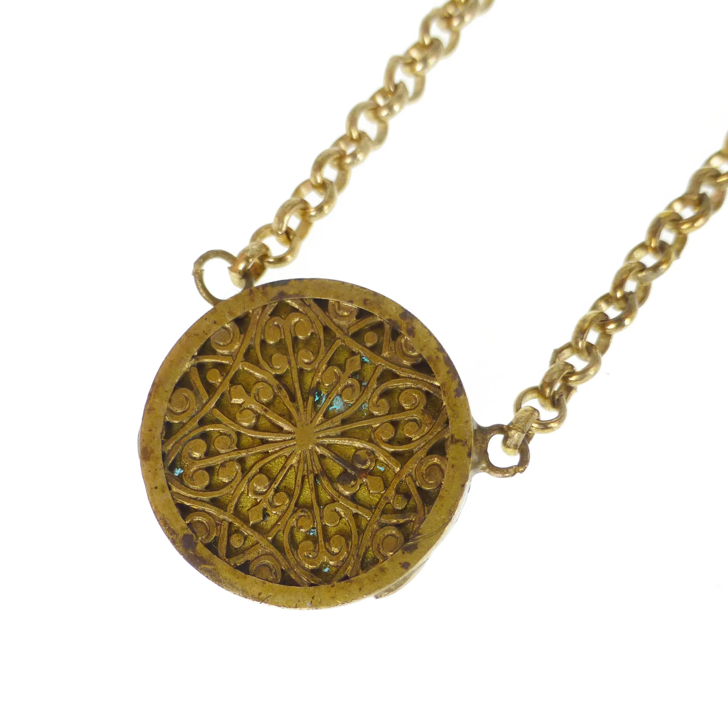 Antique Saphiret Glass Cameo Pendant Necklace