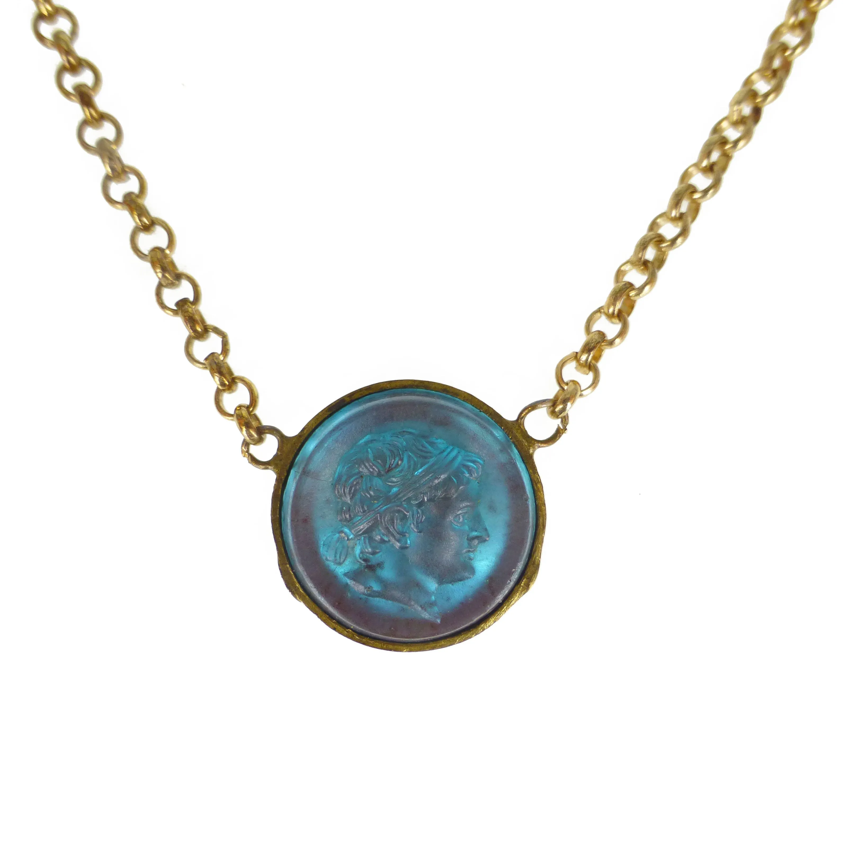 Antique Saphiret Glass Cameo Pendant Necklace