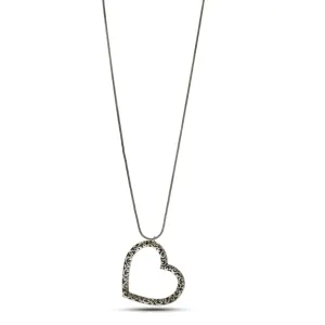 ANTIQUE SILVER HEART FILIGREE PENDANT LONG CHAIN NECKLACE #SQ321-071507 (LF2)
