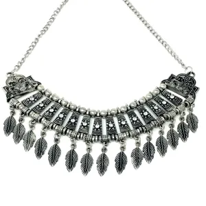 Antique Silver Necklace with Leaves Drops
