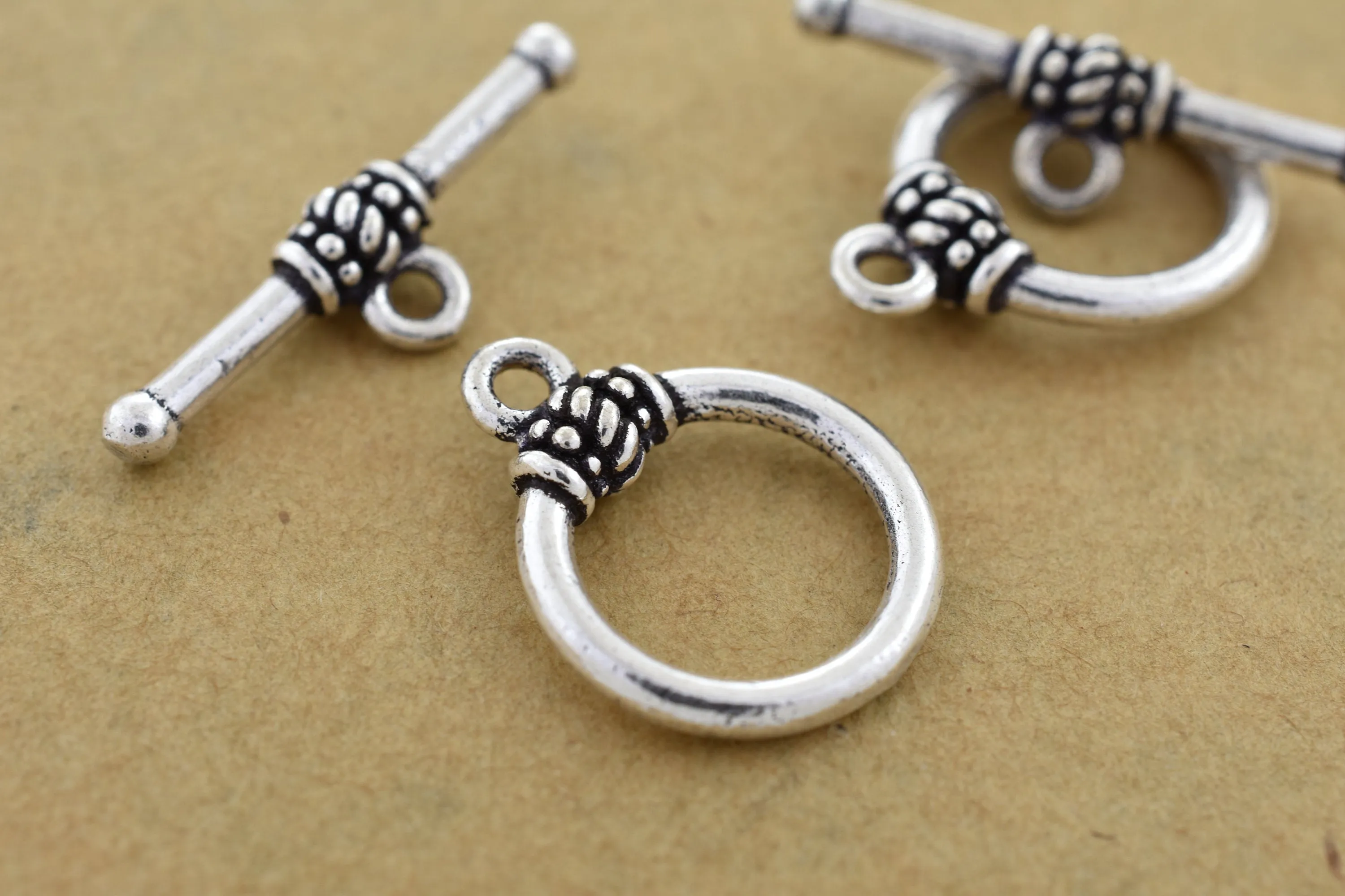 Antique Silver Plated Bali Toggle Clasps - 15x19mm
